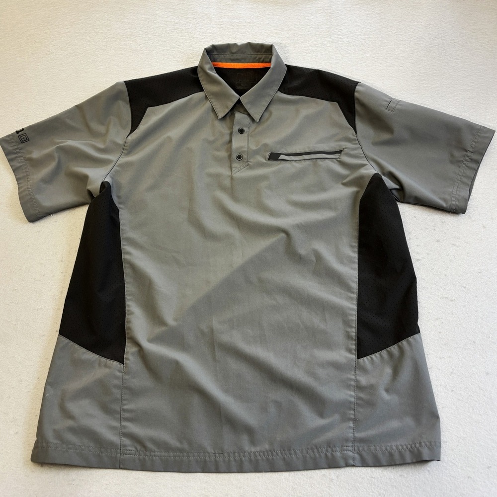 5.11 Tactical Polo Shirt Mens L Grey Black Performance Mesh Short Sleeve Good